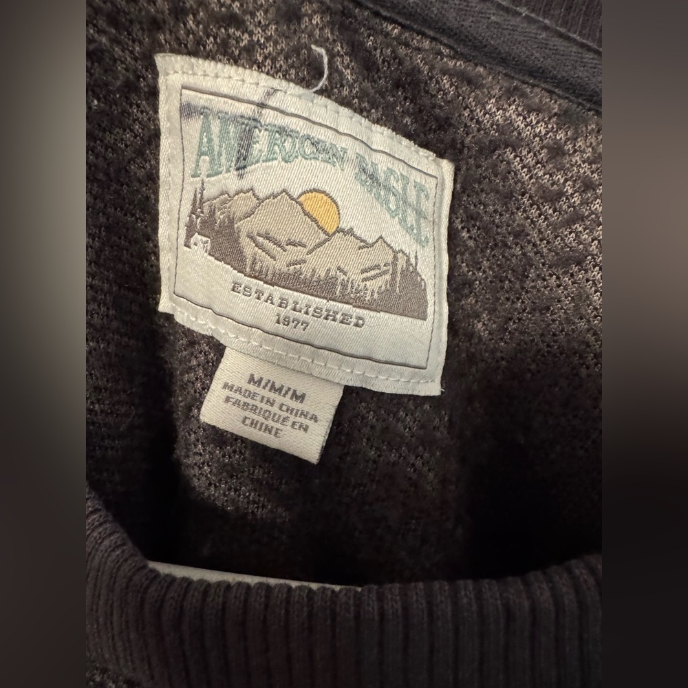 American Eagle Charcoal Gray Crewneck Sherpa Sweatshirt - Picture 5 of 11